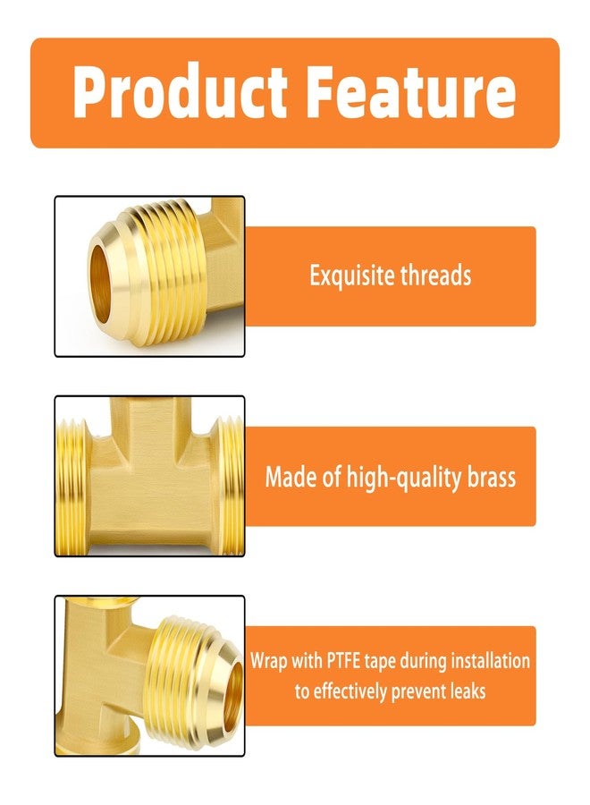 GASHER 5PCS Brass 3 Way, Flare Tee Tube Fitting Pipe Adapter, 1/4" x 1/4" x 1/4" NPT Male Flare Tee Pipe Fittings - Image 5